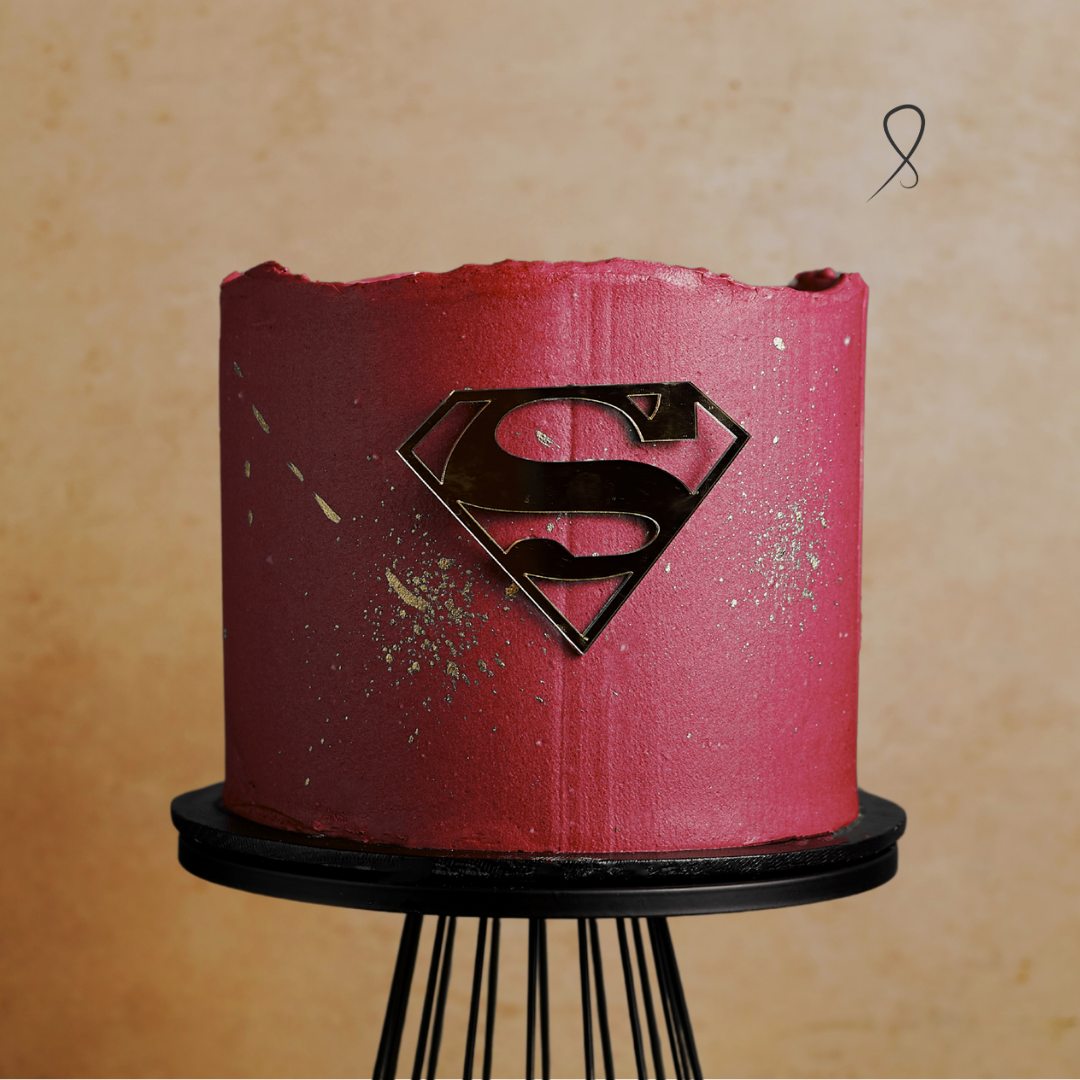 Deep Burgundy Super Dad Cake with gold S topper – elegant Father’s Day cake option